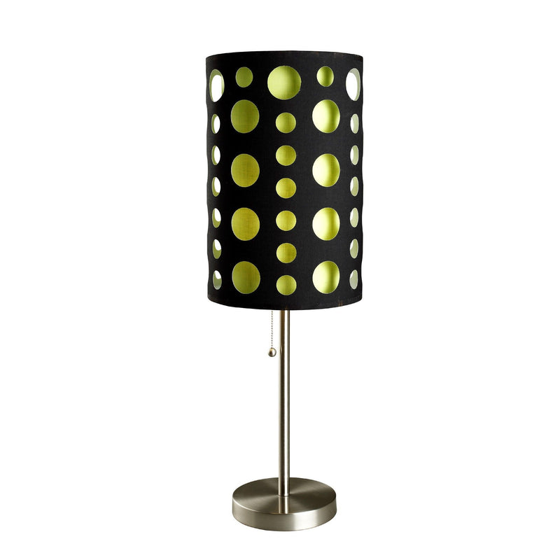 Metal Mod Table Lamp With Black And Green Drum Shade - Silver