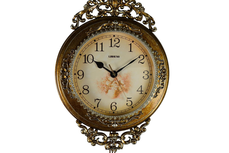 Silent Pendulum Ornate Round Wall Clock (626382) - Gold / Silver