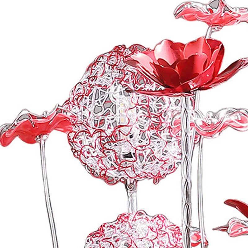 Metal And Faux Crystal Geometric And Roses Bedside Lamp - Silver And Clear