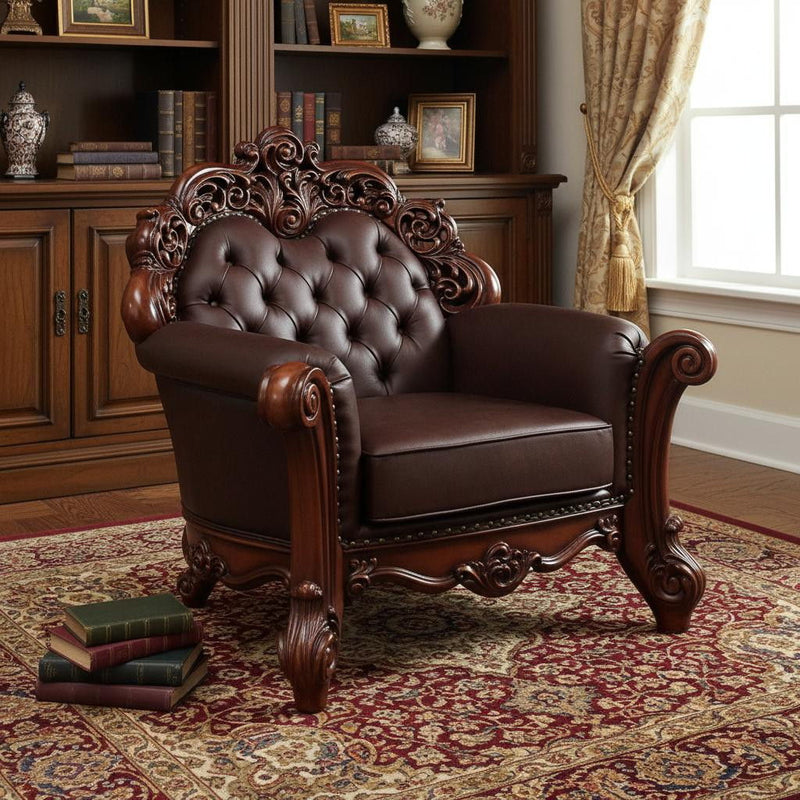 Faux Leather Tufted Club Chair - Dark Brown