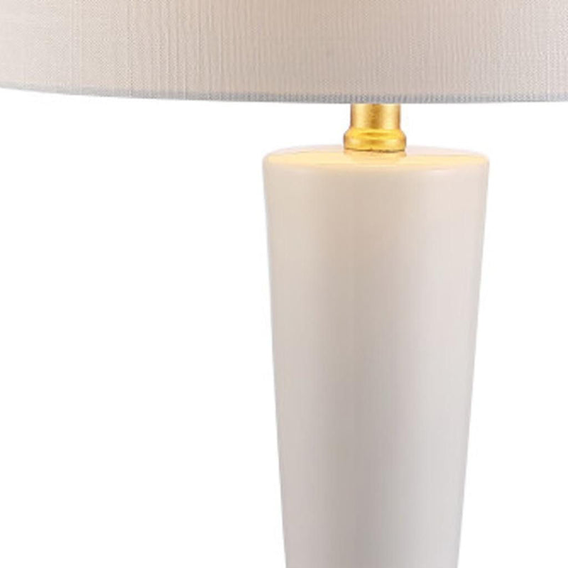 Geometric Table Lamp With Drum Shade - White
