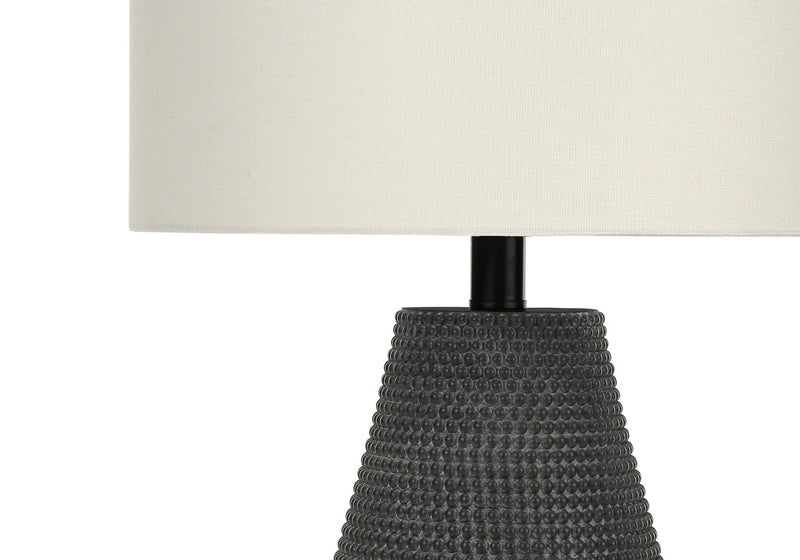 Round Table Lamp With Ivory Drum Shade - Black