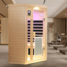 Load image into Gallery viewer, Low Emf Front Door With Heating Panel 2 Persons Hemlock Far Infrared Corner Indoor Sauna Room - Natural
