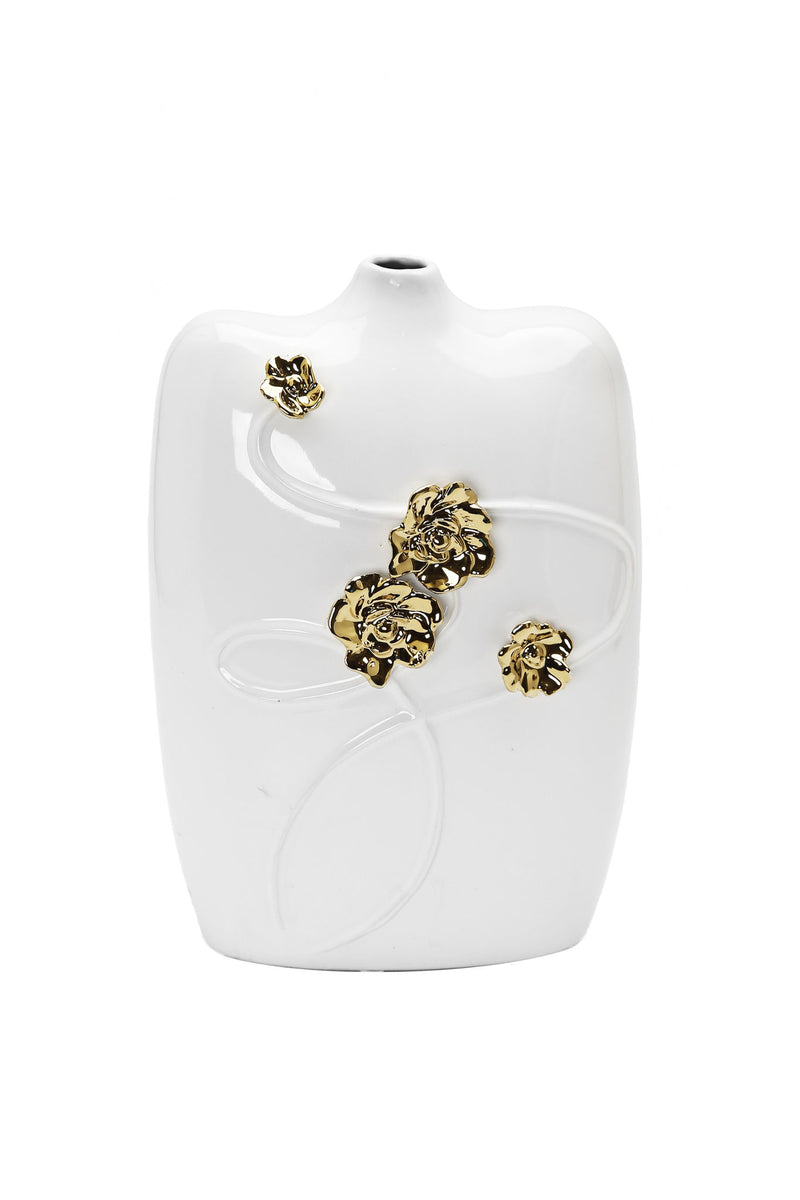 Floral Table Vase With Sculptural Details - White