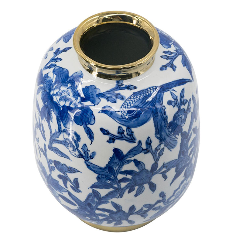 Chinoiserie Floral Porcelain Table Vase (574254) - Blue / Gold / White