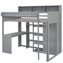 Load image into Gallery viewer, Loft Bed With Built In Desk, Storage Shelves, And Wardrobe
