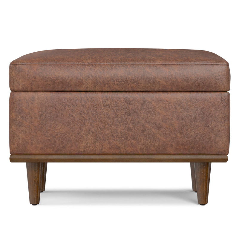 26" Leather Cocktail Ottoman With Storage - Brown / Walnut