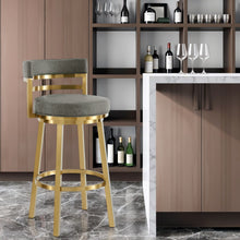 Load image into Gallery viewer, 30" Faux Leather And Stainless Steel Low Back Bar Height Swivel Bar Chair - Gray / Gold

