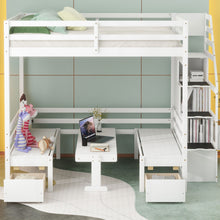 Load image into Gallery viewer, Full over Full Size Bunk with staircase,the Down Bed can be Convertible to Seats and Table Set,White
