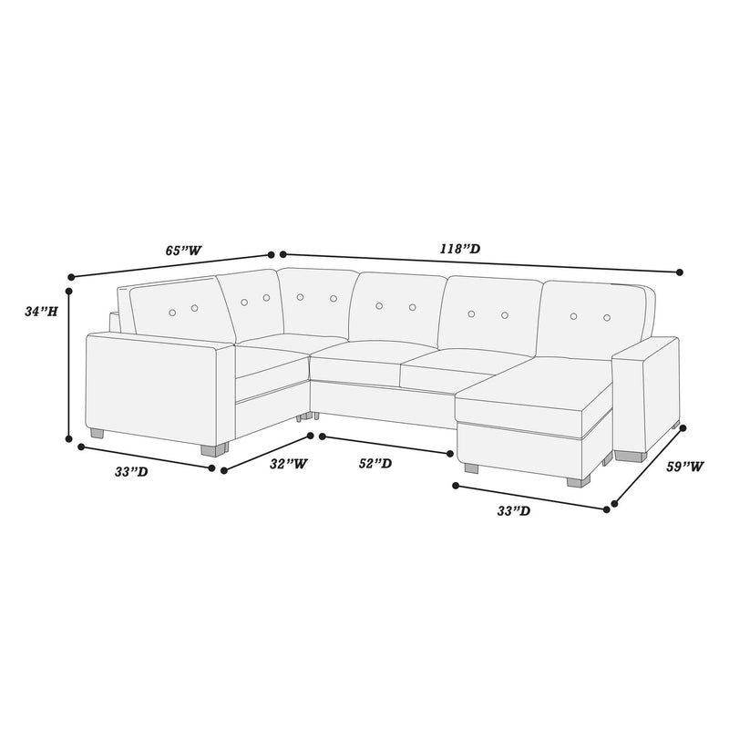 Reversible Chaise U - Sectional Couch, Living Room 3 Piece Set