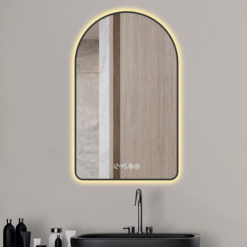 59" Aluminum Arch Lighted Framed Bathroom Vanity Mirror - Black