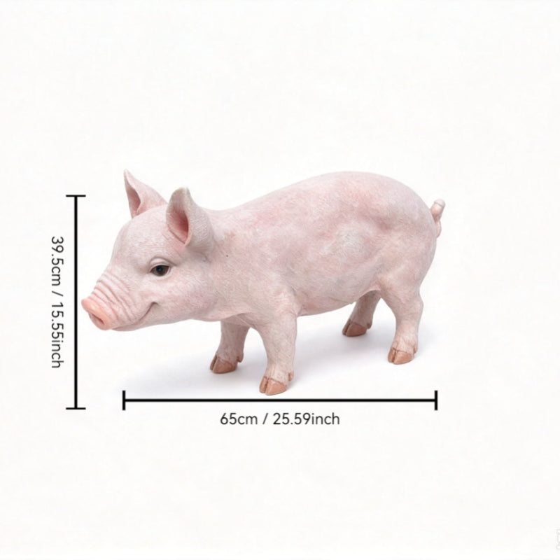 Cute Pig Garden Statue, Farm Pig Figurine Lawn Ornament, Weatherproof Outdoor Sculpture Decor - Baby Pink