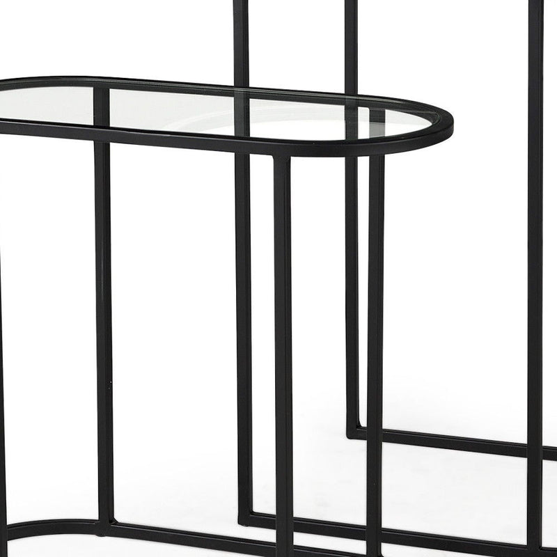 Glass Metal Tray Tables (Set of 2) - Clear / Black