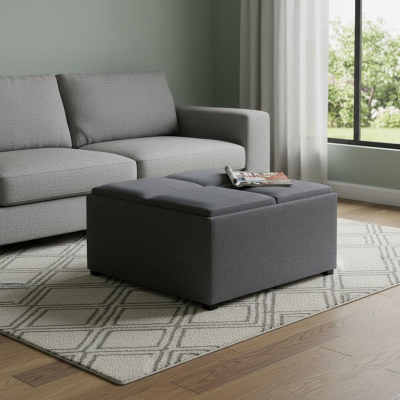 35" Fabric Cocktail Ottoman With Storage - Gray / Dark Brown