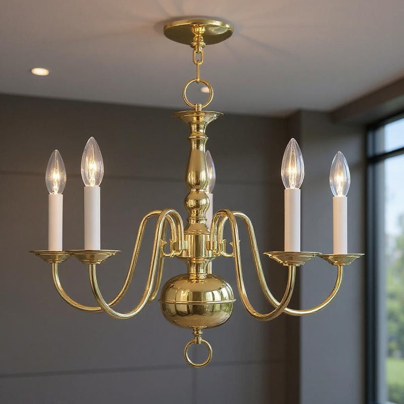 18" Five Light Dimmable Chandelier With Shades - Brass