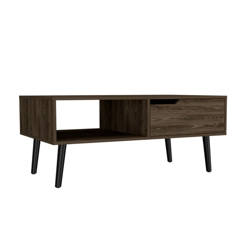 Coffee Table With Drawer And Shelf - Brown And Black