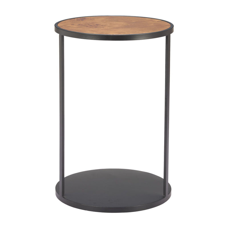 25" Wood And Iron Round Pedestal End Table - Brown And Black