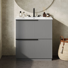 Load image into Gallery viewer, Fluted Bathroom Vanity With Ceramic Sink, Freestanding Cabinet
