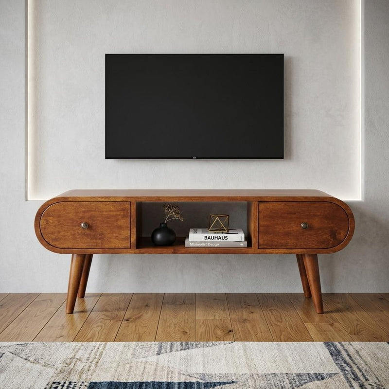 Solid Wood Enclosed Open Storage TV Stand (727855) - Brown