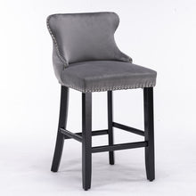Load image into Gallery viewer, Contemporary Upholstered Wing-Back Barstools With Button Tufted Decoration And Wooden Legs, And Nailhead Trim, Leisure Style Bar Chairs, Bar Stools (Set of 2)
