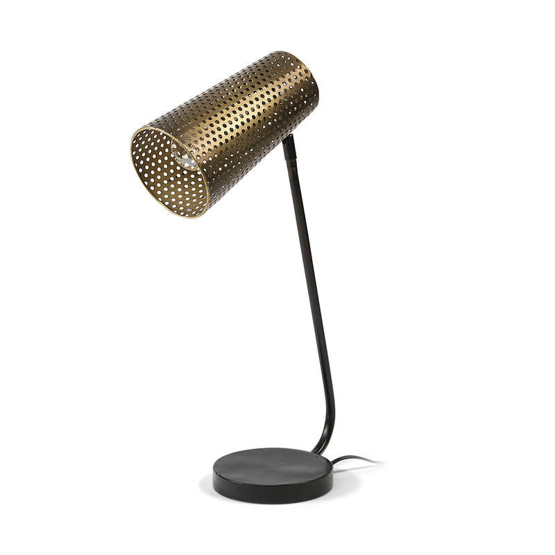 Metal Pierced Novelty Table Lamp With Cylinder Shade - Black / Gold