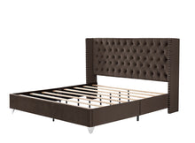 Load image into Gallery viewer, B100S King bed, Button designed Headboard,strong wooden slats + metal legs with Electroplate
