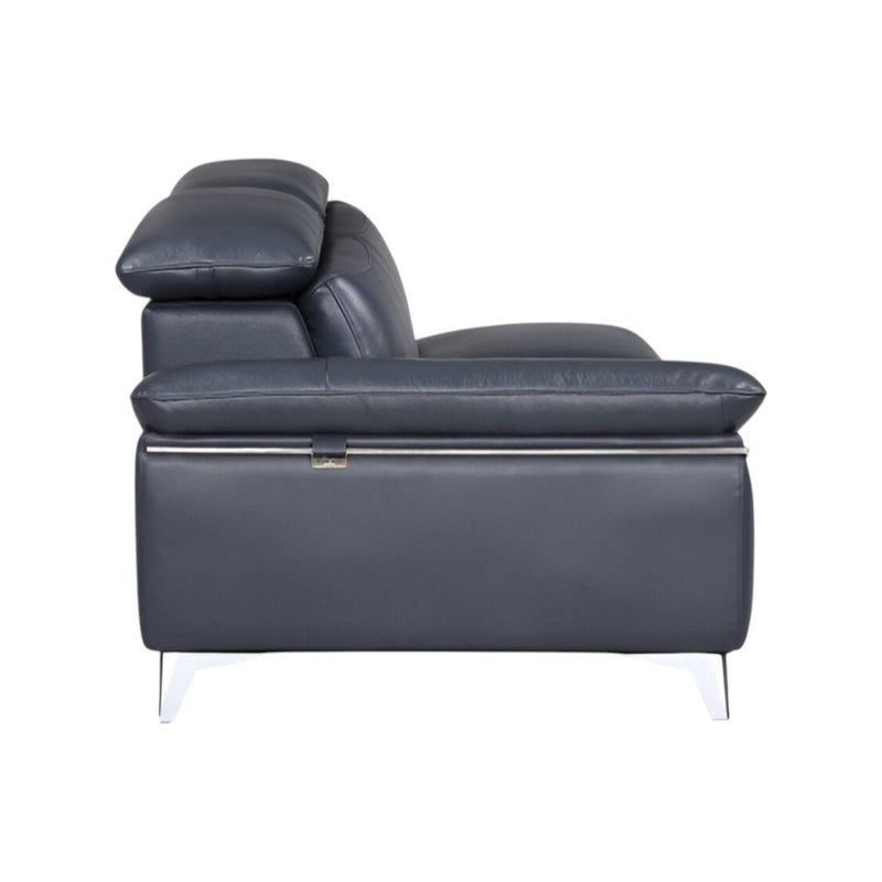 Italian Leather L Shaped Two Piece Sofa Chaise Sectional - Navy Blue