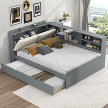 Load image into Gallery viewer, Platform Bed With Trundle, Shelves, And Storage Headboard
