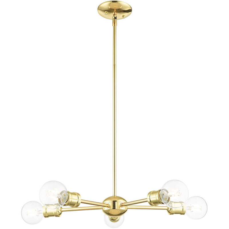 Five Light Dimmable Chandelier With Shades - Brass