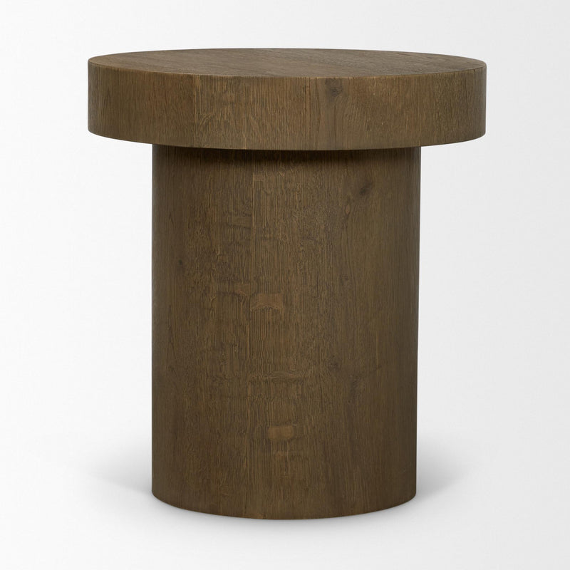 Solid Wood Round Pedestal End Table (729085) - Brown
