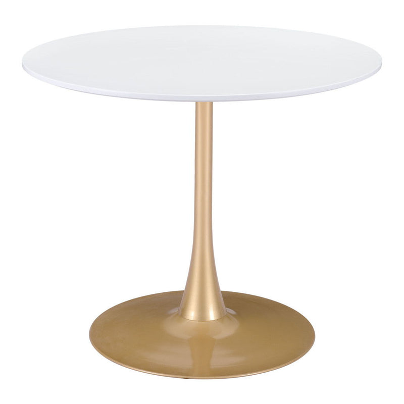 35" Rounded Steel Pedestal Base Dining Table - Gold / White