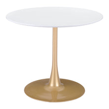 Load image into Gallery viewer, 35" Rounded Steel Pedestal Base Dining Table - Gold / White
