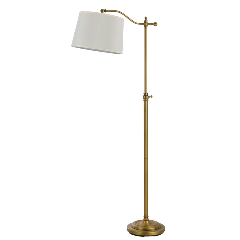 Adjustable Height Swing Arm Floor Lamp With White Fabric Shade - Bronze