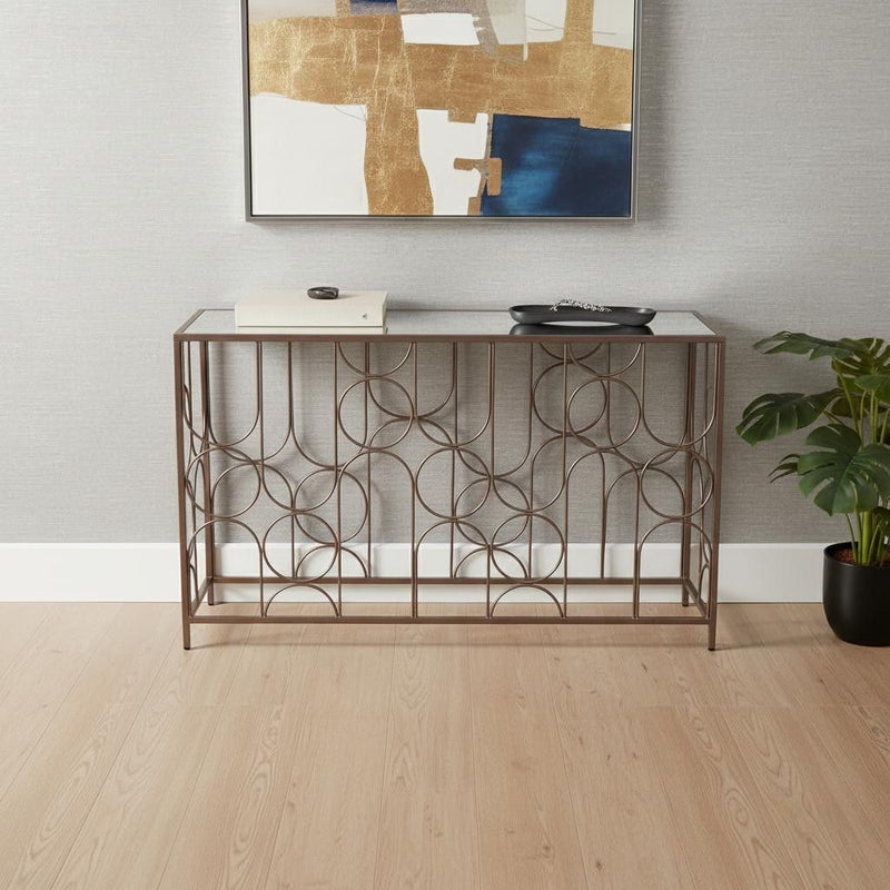 Mirrored Glass Frame Console Table - Bronze