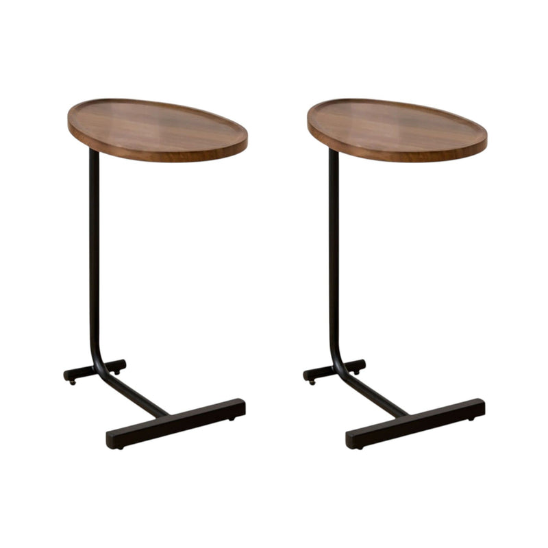 Oval End Tables Wood And Metal (Set of 2) - Brown / Black