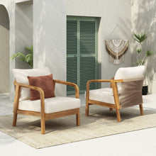 Load image into Gallery viewer, Outdoor Lounge Chair With Woven Backrest, Solid Wood Frame, Comfortable Cushions
