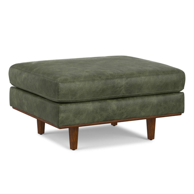 33" Leather Cocktail Ottoman - Green / Brown