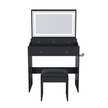 Load image into Gallery viewer, Modern Makeup Vanity Set With Power Outlet, Hair Dryer Holder, And Adjustable Lighting
