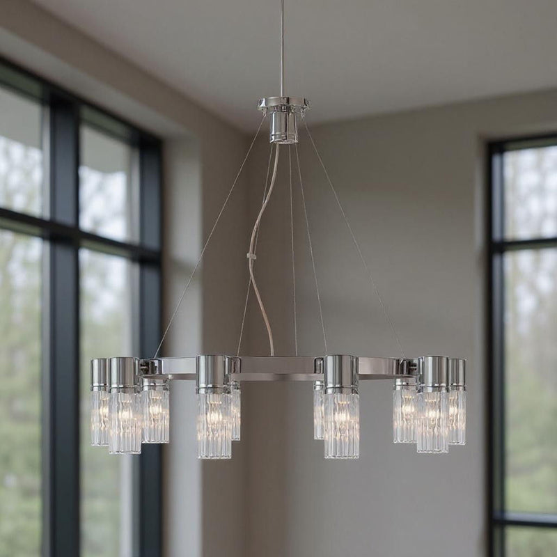 Ten Light Dimmable Chandelier With Shades - Silver