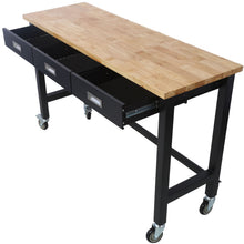 Load image into Gallery viewer, Work Bench, Workbench With Drawer Storage, Heavy Duty Bamboo Wood Work Table With Wheels For Garage Home Office
