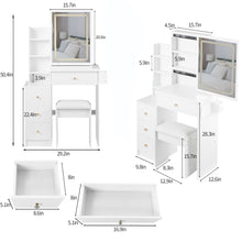 Load image into Gallery viewer, Cabinet Vanity Table &amp; Cushioned Stool, USB Power Station, Hair Dryer Bracket - White
