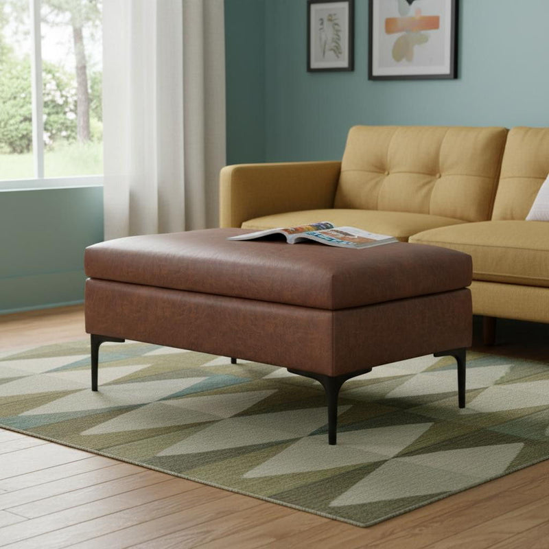 Mid-Century Upholstery Storage Ottoman - Black / Brown