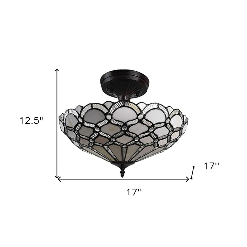Two Light Tiffany Style Semi Flush Dimmable Ceiling LIght - Black / Gray