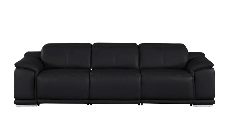 108" Leather Reclining USB Sofa - Black