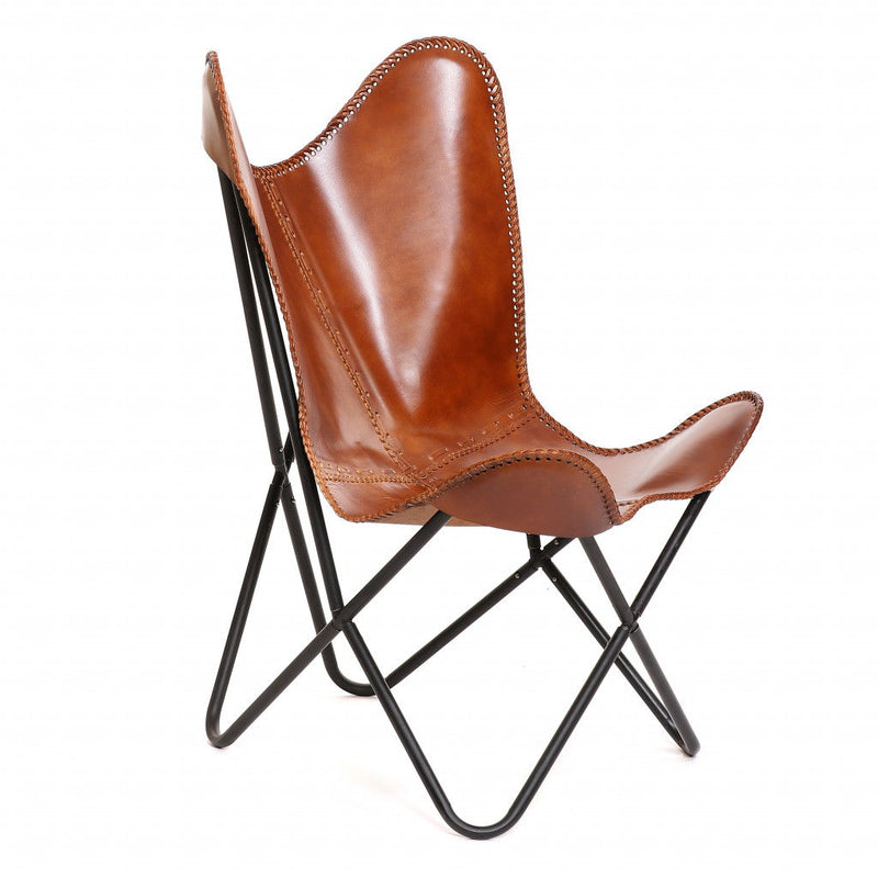 Genuine Leather Butterfly Chair - Brown And Black