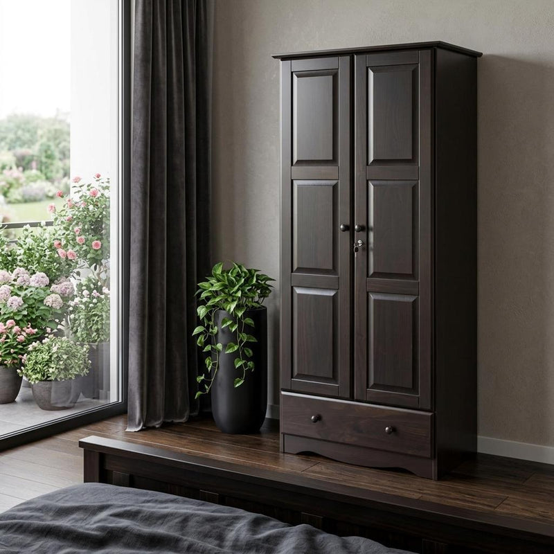 Solid Wood Two Door Single Drawer Combo Dresser (762940) - Dark Brown