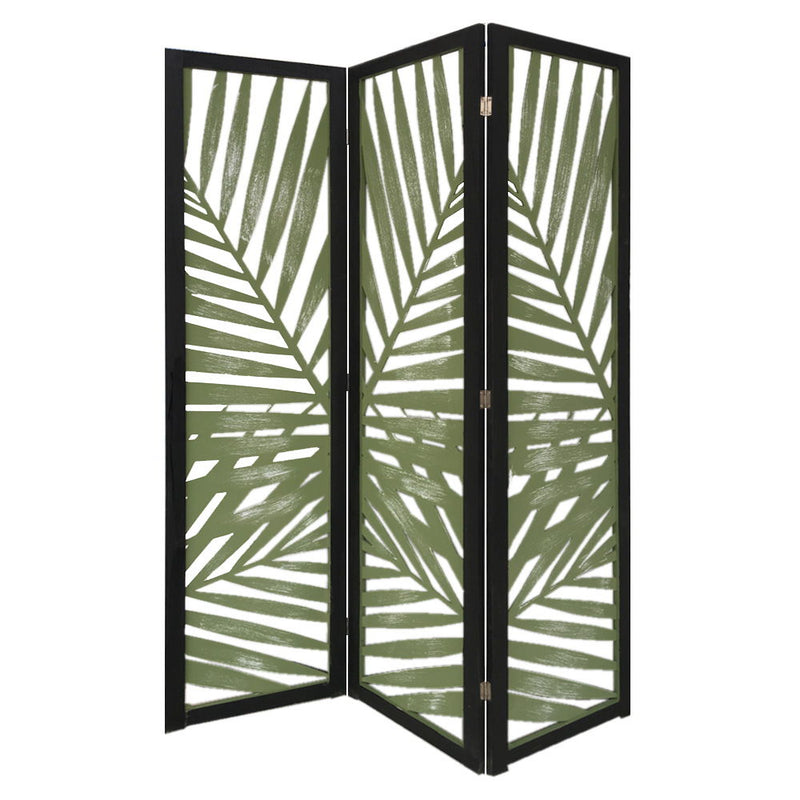Solid Woodfolding Three Panel Screen Room Divider - Green