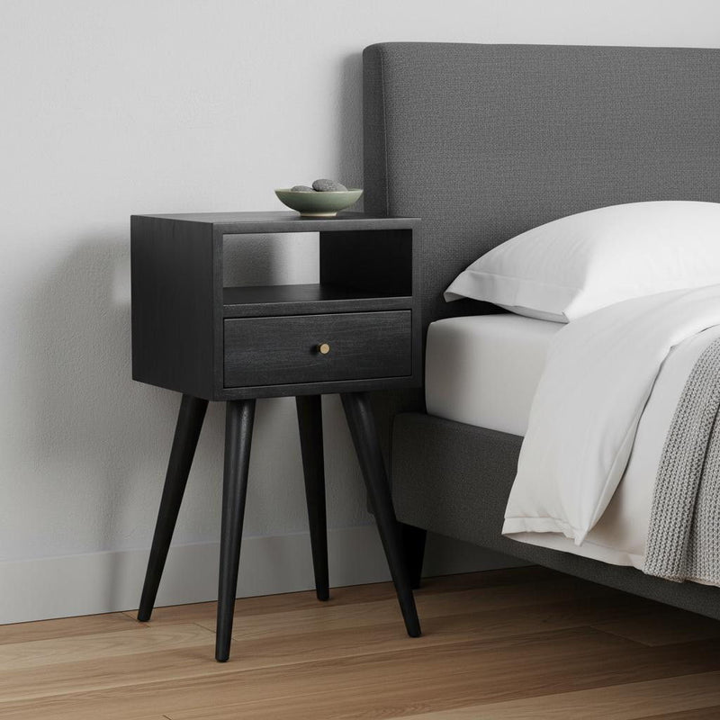 Solid Wood One Drawer Nightstand - Black