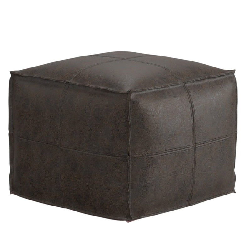 Bohemian Leather Pouf Ottoman - Brown