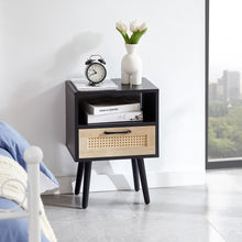 Load image into Gallery viewer, 15.75" Rattan End Table With Drawer And Solid Wood Legs, Modern Nightstand, Side Table For Living Room, Bedroom
